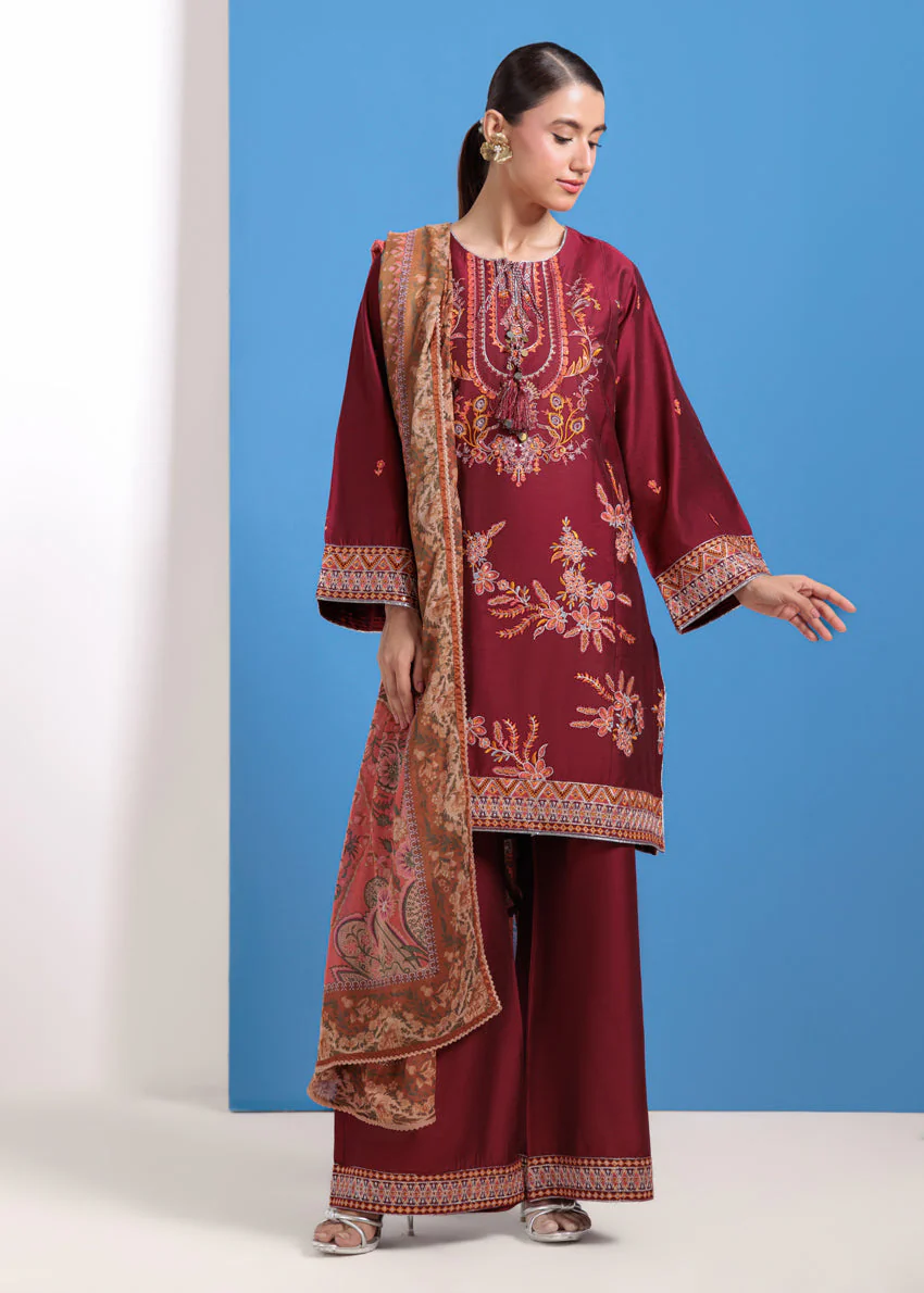 Maroon-Cotton Silk-3 Piece (WPS25FE3023)B-181 (R-9) - Image 3